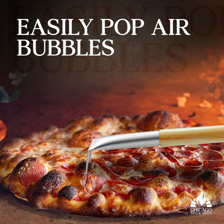 Pizza Bubble Popper Spinner Turning Fork Aluminum 17.5 inch with Wooden Handle and Leather Strap
