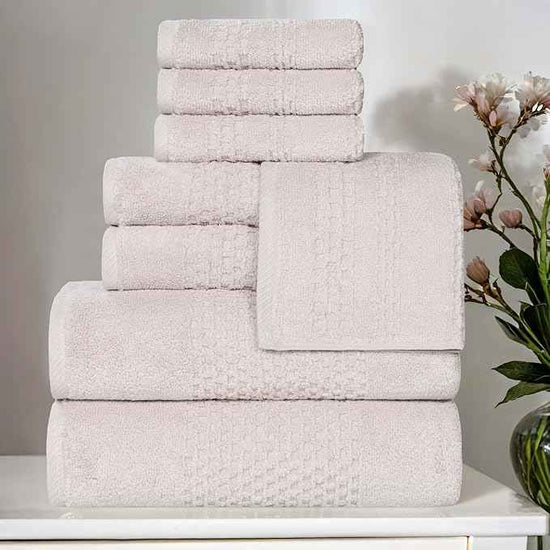 Superior Playa Zero Twist Cotton Medium Weight Towels, for Guest Bath, Bathroom, Shower, Spa, Plush, Quick Dry, Ultra-Soft Towels, Bath Essentials, Waffle Textured, 8 Piece Assorted Towel Set, Silver