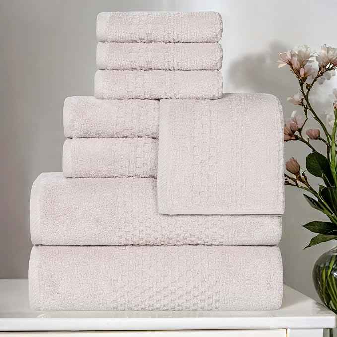 Superior Playa Zero Twist Cotton Medium Weight Towels, for Guest Bath, Bathroom, Shower, Spa, Plush, Quick Dry, Ultra-Soft Towels, Bath Essentials, Waffle Textured, 8 Piece Assorted Towel Set, Silver