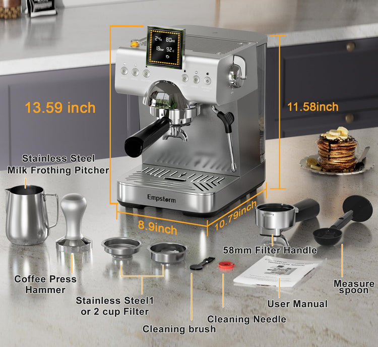 CB2 20 Bar Espresso Machine with Milk Frother Steam 1350W Silver
