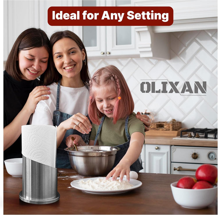 Stainless Steel Paper Towel Holder Countertop, Modern Spiral Cover Design,Keep Paper Towel Clean,Weighted Base for Stability, Freestanding Easy One-Handed Operation for Kitchen Bathroom,Silver