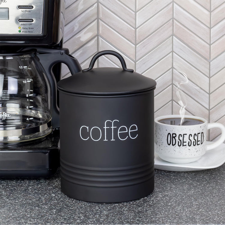 Enamelware Black Coffee Canister; Modern Farmhouse Style Coffee Storage for Kitchen
