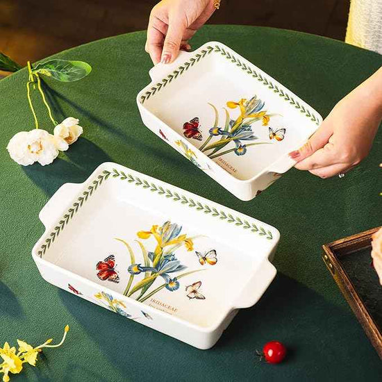 ONCCI In-Glaze Ceramic Baking Dish Set of 2 - Rectangular with Handles,Single Serving Size Casserole dishes 10.8*7.99in & 8.58*6.54inch Sizes - Oven Safe for Cooking, Baking, Casseroles - Dishwasher Safe(Iris)