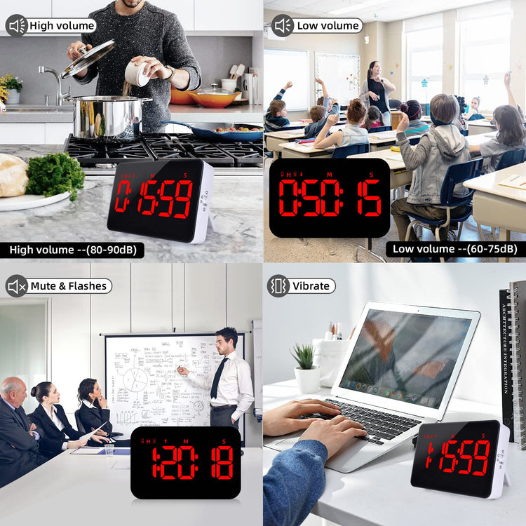 Digital Timer Kitchen Timer Count Down Up Rechargeable Kitchen Gadgets Vibration Mode Adjustable Volume and Brightness LED Display Time Management for Cook