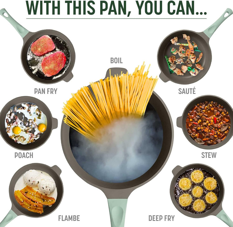 Goodful All-in-One Pan, Multilayer Nonstick, High-Performance Cast Construction, Multipurpose Design Replaces Multiple Pots and Pans, Dishwasher Safe Cookware, 11-Inch, 4.4-Quart Capacity, Sage Green