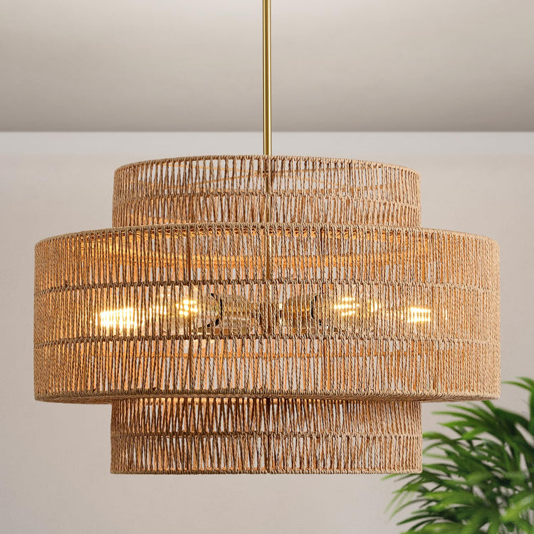 24" Rattan Chandelier for Dining Room