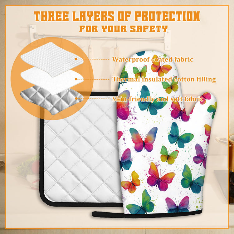 Colorful Butterfly Oven Mitts and Pot Holders (4 Count)