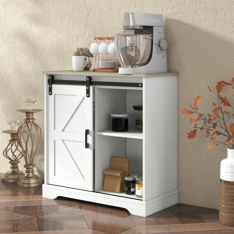Sliding Barn Door Buffet Sideboard Storage Cabinet Coffee Bar Kitchen Farmhouse Style