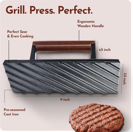 Bellemain Bacon Press Rectangle | Heavy-Duty Cast Iron Grill Press for Perfectly Seared Bacon, Steak & Sandwiches | Equalized Weight Distribution - Nestoria
