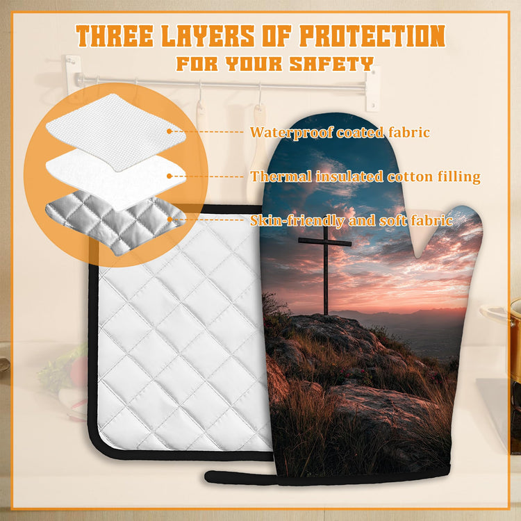 Cross Oven Mitts and Pot Holders Set (4 Count)