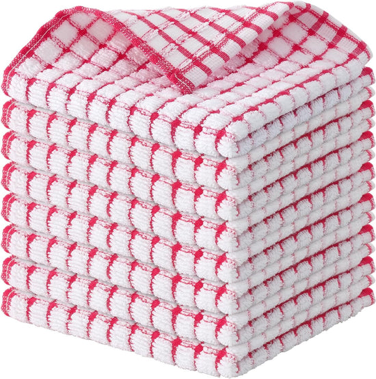 Kitinjoy Cotton 8 Pack Terry Kitchen Dish Cloths, 12 x 12 Inches Super Soft and Absorbent Dish Rags, Quick Drying Dish Towels for Washing Dishes, Red - Nestoria