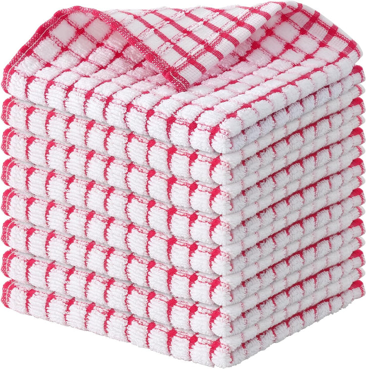 Kitinjoy Cotton 8 Pack Terry Kitchen Dish Cloths, 12 x 12 Inches Super Soft and Absorbent Dish Rags, Quick Drying Dish Towels for Washing Dishes, Red - Nestoria