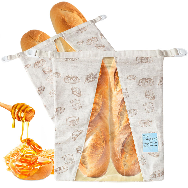 Reusable Beeswax Bread Bags for Homemade Sourdough with Clear Window (2 Count)