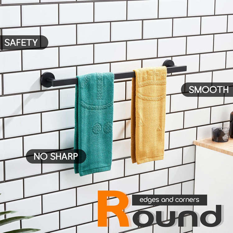24 Inch Bathroom Towel Bar Bath Towel Rack Kitchen Towel Holder Towel Rails Wall Mounted SUS304 Stainless Steel 2 Pack Matte Black AN4001MB-L24-P2