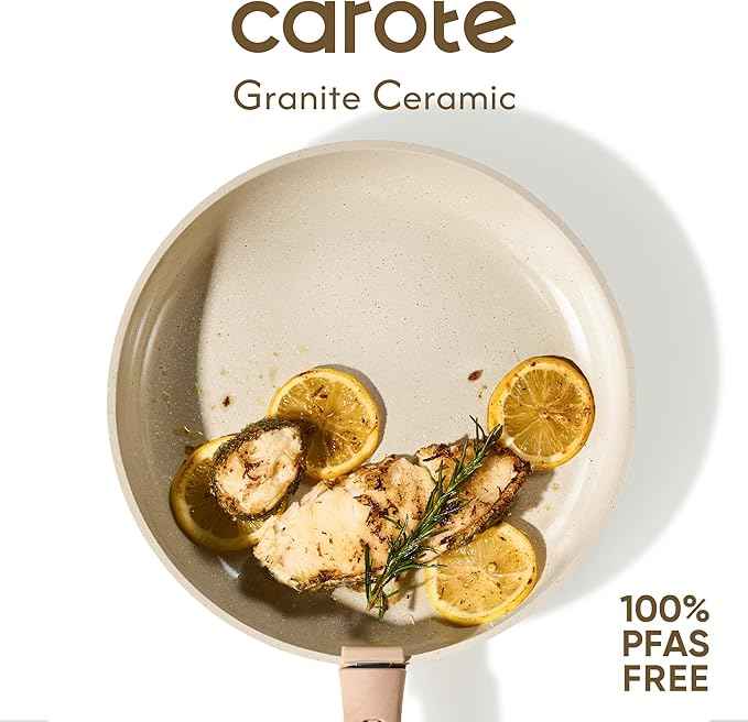 CAROTE 25PCS Ceramic Cookware Set, Pots and Pans set Non Stick, RV Kitchen Cooking Set Removable Handles, Oven Safe, Induction Cookware, Non-toxic Kitchen Cooking Set, PFAS and PFOA Free