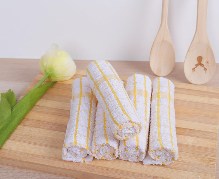 AMOUR INFINI Kitchen Dish Cloths Set of 8 - Ultra Soft, Highly Absorbent, Quick-Drying Terry Cotton Dishcloths 12"x12" Inch Wash & Cleaning Cloths for Kitchen & Dishwashing (Yellow) - Nestoria