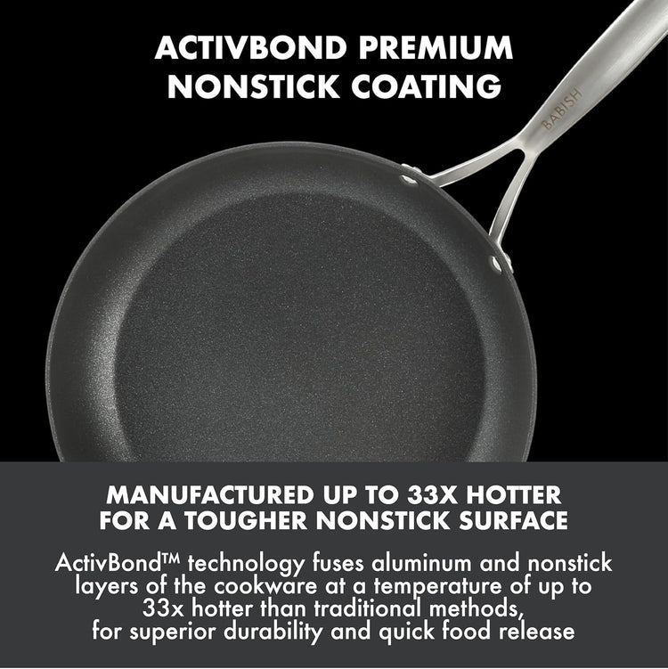 Babish 10 Piece Hard Anodized Laser Titanium Forever Non Stick Technology Durable Pots and Pans Cookware Set - Black