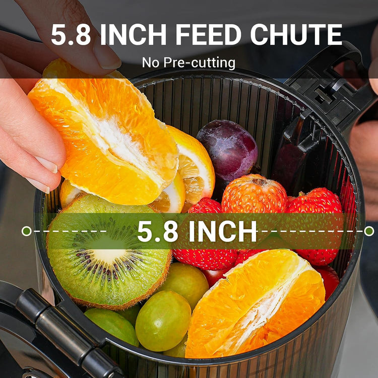 AMZCHEF Juicer Machines, 5.8" Extra Self-Feeding Cold Press Juicer for Whole Vegetable & Fruit, Juice Extractor Machine with Large Auger & Triple Strainers, Easy to Clean, High Juice Yield, Green