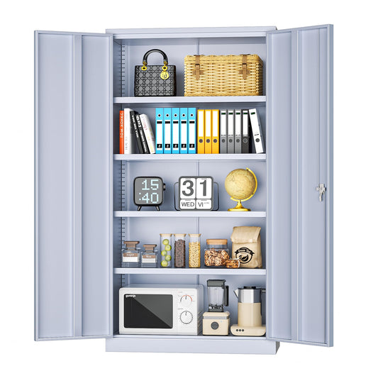 Metal Storage Cabinets 72” Cement Grey Garage Steel Storage Cabinet with Doors and Shelves