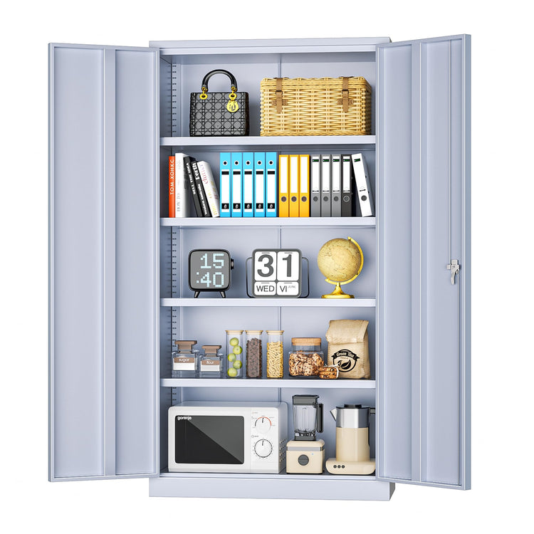 Metal Storage Cabinets 72” Cement Grey Garage Steel Storage Cabinet with Doors and Shelves