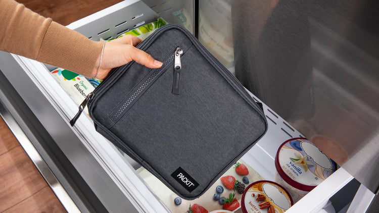 R) Freezable Classic Lunch Box, City Charcoal, Built with EcoFreeze(R) Technology, Collapsible, Reusable, Zip Closure With Front Pocket and Buckle Handle, For Work Lunch