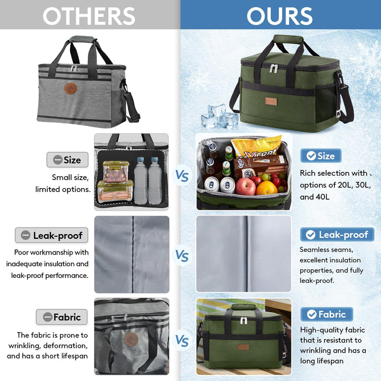 Cooler Bag 30 Cans Collapsible and Insulated Large Lunch Bag Leakproof Soft Cooler Portable for Camping