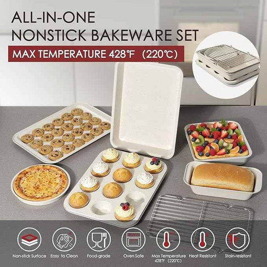 Kikcoin Pots and Pans Set Non Stick 31 Piece Kitchen Nonstick Cooking Cookware Sets with Grill Pan Saucepan Baking Sheet Utensil, Cream White
