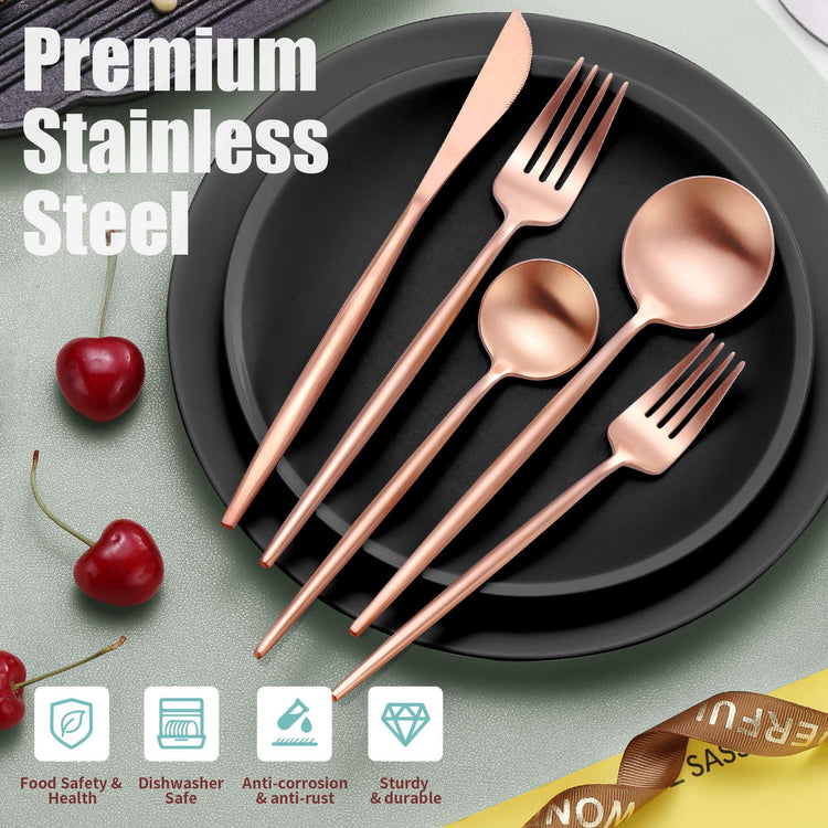 Matte Rose Gold Silverware Set for 6 (30 Count)