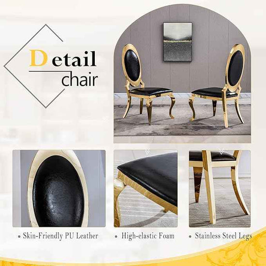 AF ARTISAN FURNITURE 7 Piece Luxury Dining Room Set, Modern Dining Table and Upholstered Chairs Set, Marble Kitchen Table Set for 6, Big Kitchen Dinner Tables Kit with Gold Base
