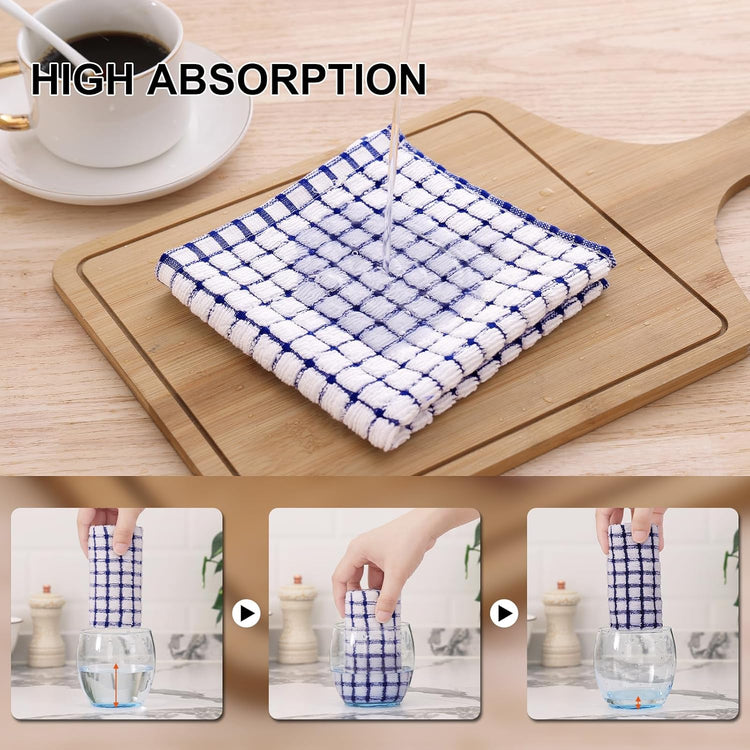 Kitinjoy Cotton 8 Pack Terry Kitchen Dish Cloths, 12 x 12 Inches Super Soft and Absorbent Dish Rags, Quick Drying Dish Towels for Washing Dishes, Blue - Nestoria