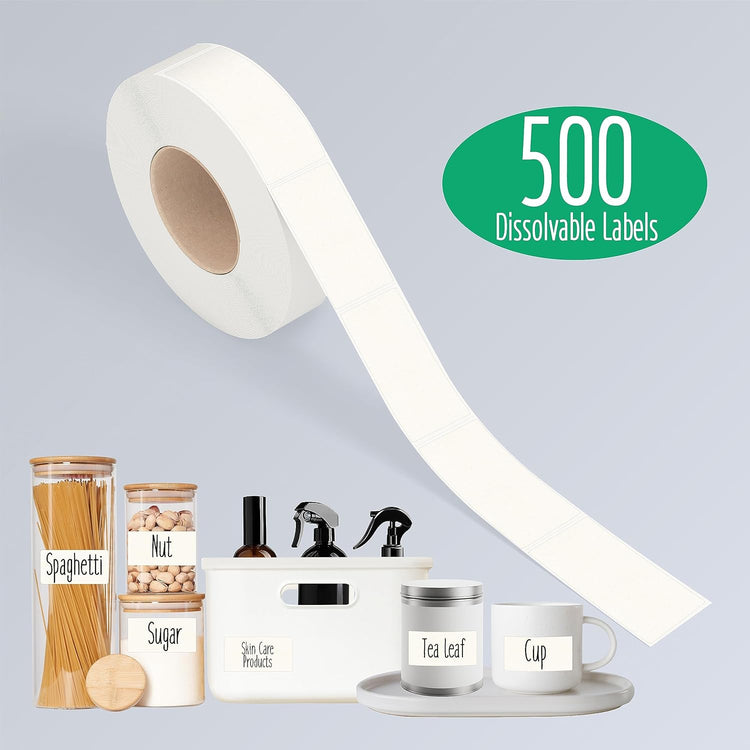 500 Dissolvable Canning Labels, Removable Freezer Pantry Stickers with Perforation Line No Residue Left for Food Containers Jars Kitchen Restaurant Storage Organization (1” x 2”)