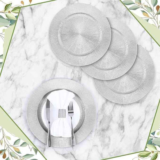 Tanlade 50 Pcs Silver Charger Plates Bulk, 13" Round Plastic Dinner Charger Plate, Shiny Silver Table Chargers Serving Plates Catering Tabletop for Thanksgiving Halloween Christmas Wedding Party Decor