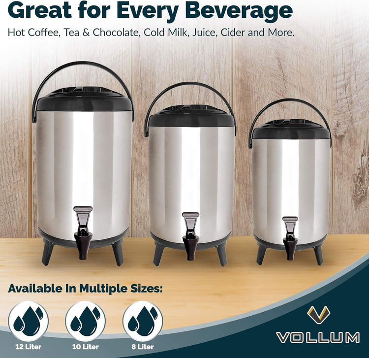 Stainless Steel Insulated Beverage Dispenser – Insulated Thermal Hot and Cold Coffee Carafe – 12 Liter Drink Dispenser with Spigot for Hot Water, Tea & Coffee, Cold Milk, Juice & More BLACK