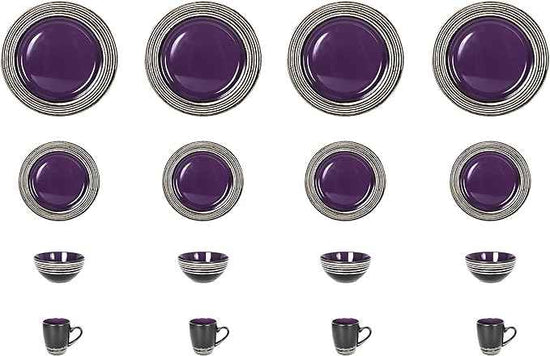 16 Piece Dinnerware Set, Ceramic Plates and Bowls Sets for 4, Microwave and Dishwasher Safe, Handcrafted Tree Bark Series Dish Set, Lavender/Purple