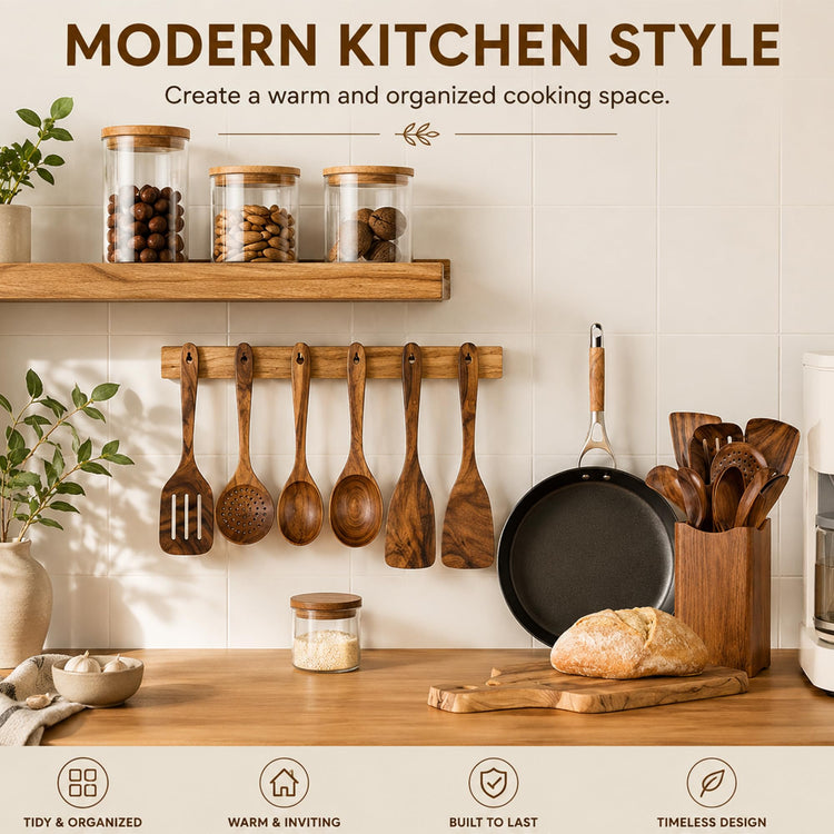 Premium 8 Piece Teak Wood Cooking Utensil Set (8 Count)