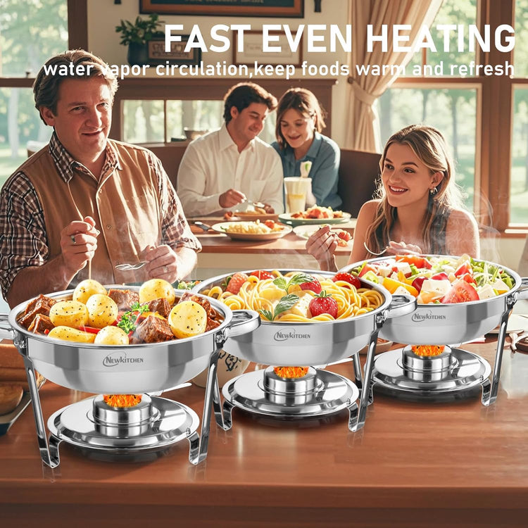 Chafing Dishes for Buffet 4 Pack, 5 QT Round Chafing Dishes for Buffet [Transparent Glass Cover] Stainless Steel Chafing Dish Buffet Set for Any Party