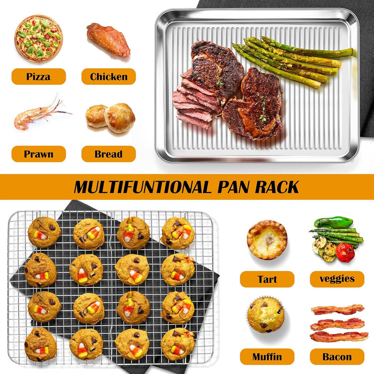 P&P CHEF Baking Oven Pan with Wire Rack, Stainless Steel Baking Oven Sheet Tray, Bacon Pan and Cooling Rack for Cooking Roasting Cookie, Dishwasher Safe & Easy Clean, 17.5 x 13 x 1 Inch