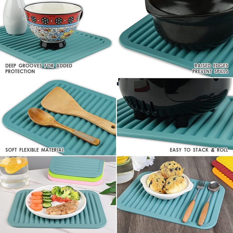 Smithcraft Lucky Plus Silicone Trivet Mat for Dish Hot Pads for Counter Top,Pan and Pot Heat Resistant Workshop, 2 Pack,Size:9x12 Inches, Color: Blue,Shape:Rectangular