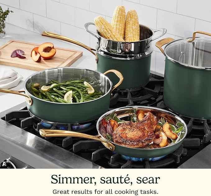Cuisinart Cookware Set, 11 Piece Stainless Steel Cookware Pots and Pans, Home and Kitchen Durable Stainless Steel for Everyday Cooking, Matte Thyme, MT89G-11