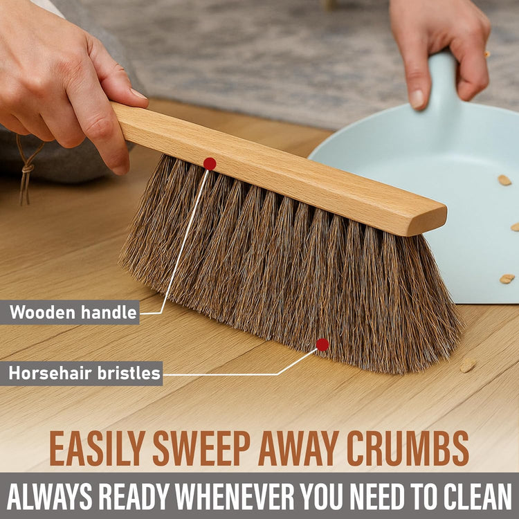 Takavu Multi-Purpose Counter Brush with Solid Wood Handle, Natural Horsehair Bristles for Gentle Dusting of Furniture, Drafting, Patio, Fireplace Cleaning, Shop Brush, Woodworking Tool & Accessories