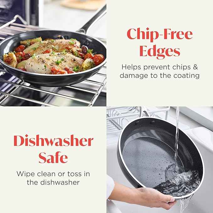 Orfeo 11” Nonstick Frying Pan, Made in Italy, Diamond Ceramic PFAS-Free Cookware, Induction Ready, Scratch Resistant, Laser-Fused Surface for Durability, Dishwasher Safe, Black