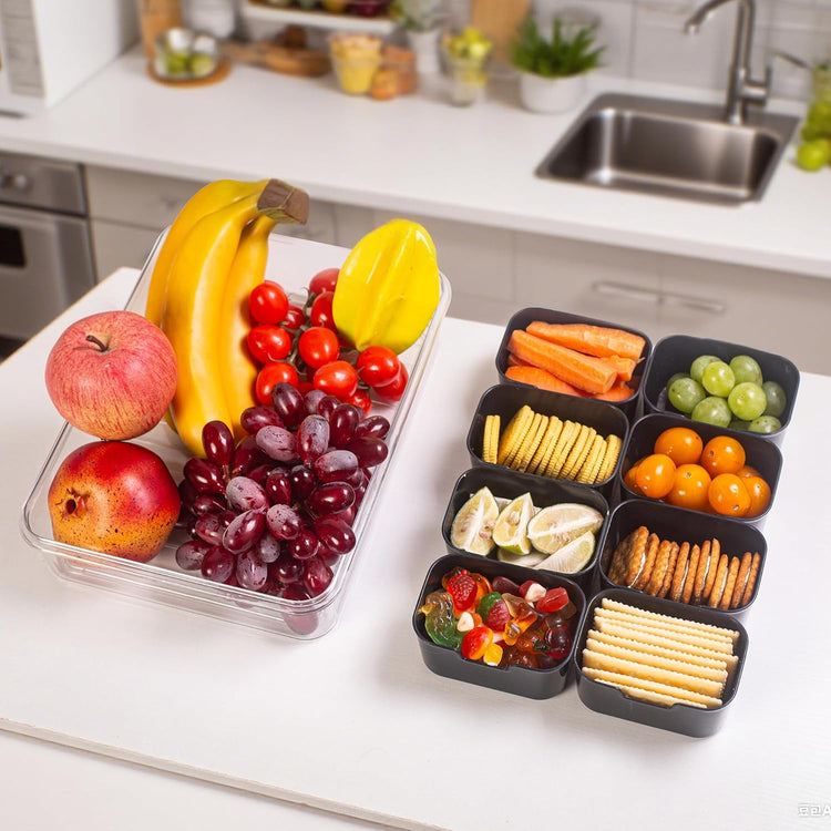 Divided Serving Tray with Lid and Handle - Snackle Box Charcuterie Container for Portable Snack Platters Organizer for Candy, Fruits, Nuts, Snacks - Perfect for Party, Entertaining, Black