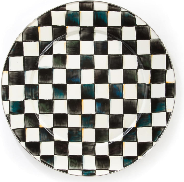 MACKENZIE-CHILDS Enamel Serving Platter, Decorative Serving Platter for Food, 16 Inches, Black-and-White Courtly Check