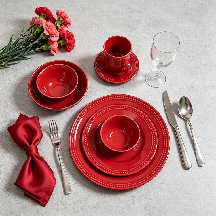HomeVss Pearl Dots Stoneware Dinnerware Set