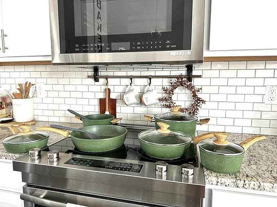 MAISON ARTS Pots and Pans Set Non Stick, 12 Piece Green Granite Kitchen Cookware Induction Compatible, Cooking Sets Pots and Pans Nonstick
