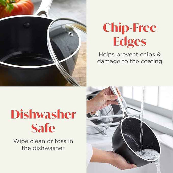 Orfeo 2.4QT Nonstick Saucepan with Lid, Made in Italy, Diamond Ceramic PFAS-Free Cookware, Induction Ready, Scratch Resistant, Laser-Fused Surface for Durability, Dishwasher Safe, Black