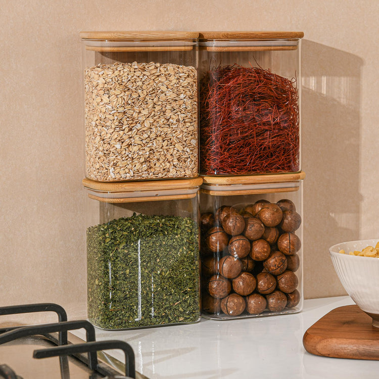 37oz Rectangle Airtight Glass Storage Containers with Bamboo Lids (4 Count)