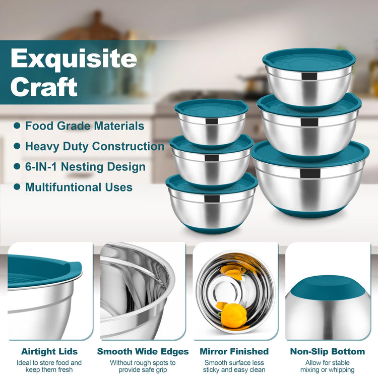 Mixing Bowls Stainless Steel Salad Bowl with Lid & Graters (6 Count)