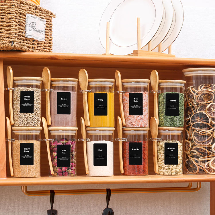 Glass Spice Jars with Spoons 8 oz 12 Pack Round with Labels (12 Count)