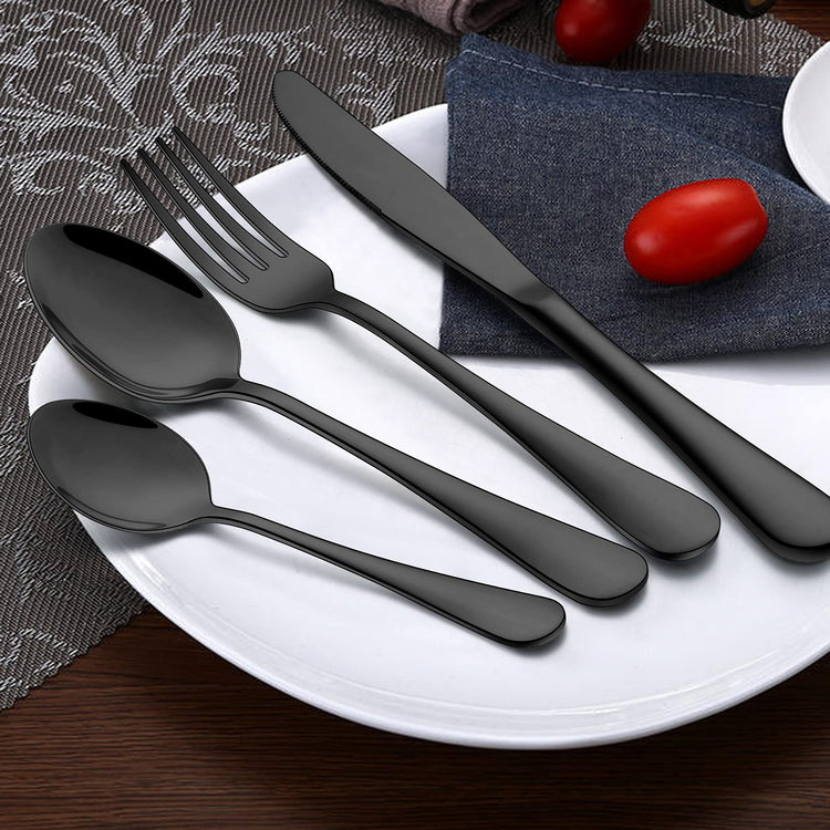 24 Piece Black Flatware Set with Steak Knives (4 Count)